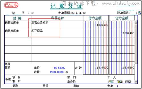 銷售出庫單生成憑證