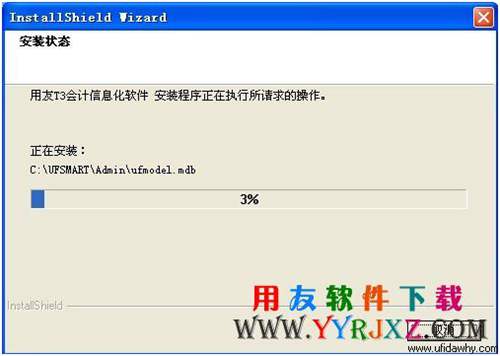 開始安裝會計電算化考試用友T3會計信息化軟件的進(jìn)度圖示