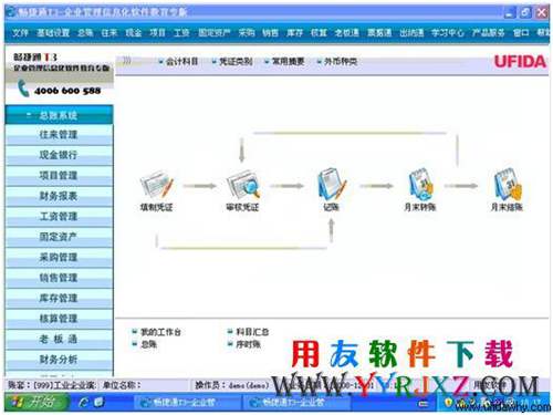 用友暢捷通t3教學(xué)版軟件登錄后操作界面演示圖片