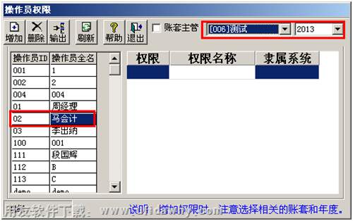 用友T3操作員權(quán)限設(shè)置界面