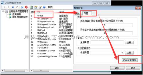 用友U8加密服務管理界面