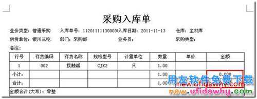 在T3的單據(jù)界面上，單價或金額為0時，怎么打印出金額合計數(shù)為0.000？ 用友T3 第5張