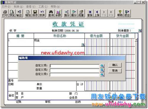 用友T3軟件填制憑證可不可以錄入自定義項？